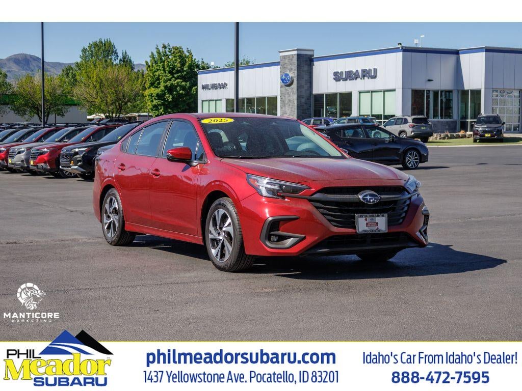 2025 Subaru Legacy Premium in Crimson Red Pearl — front three-quarter view