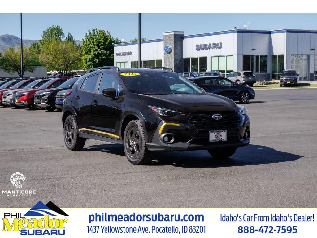 2025 Subaru Crosstrek Sport in Crystal Black Silica — front three-quarter view