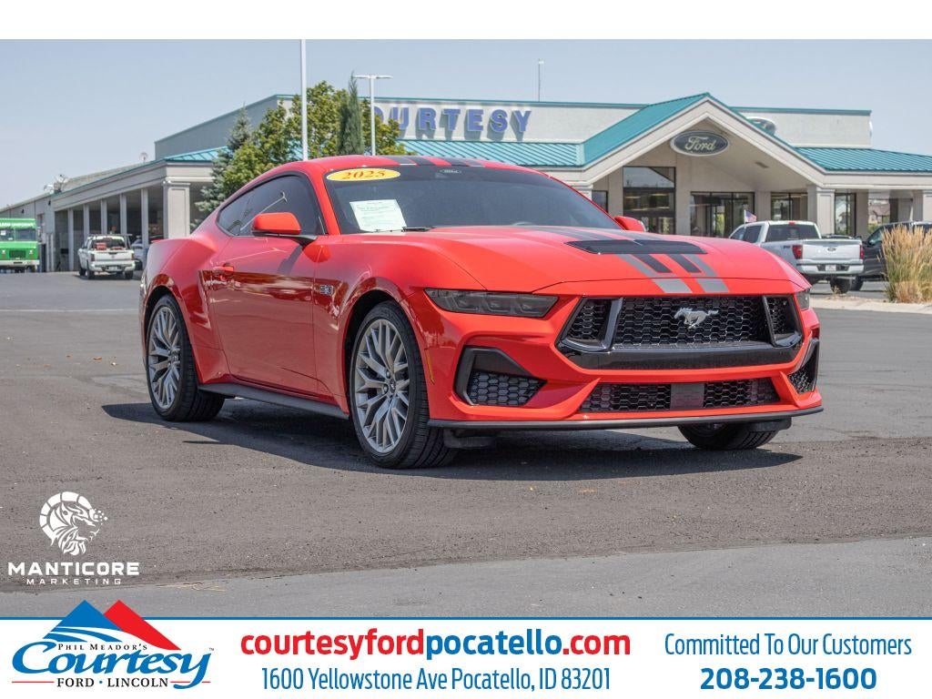 2025 Ford Mustang GT Premium in Red — front three-quarter view