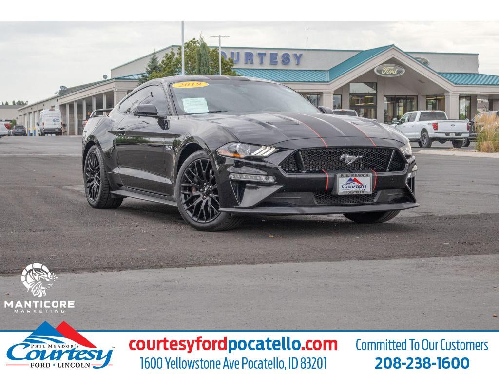 2019 Ford Mustang GT in Black — front three-quarter view