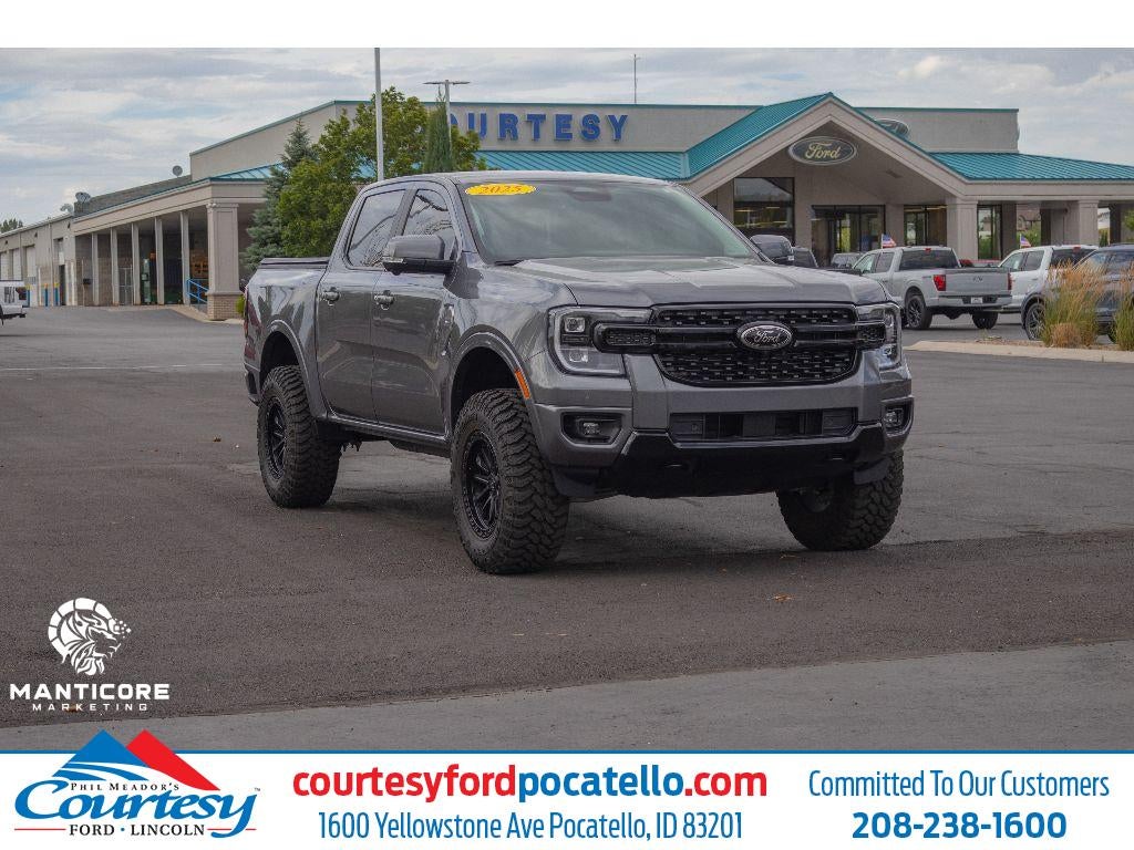 2025 Ford Ranger Lariat in Gray — front three-quarter view