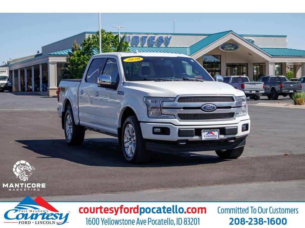2020 Ford F-150 Platinum in White — front three-quarter view