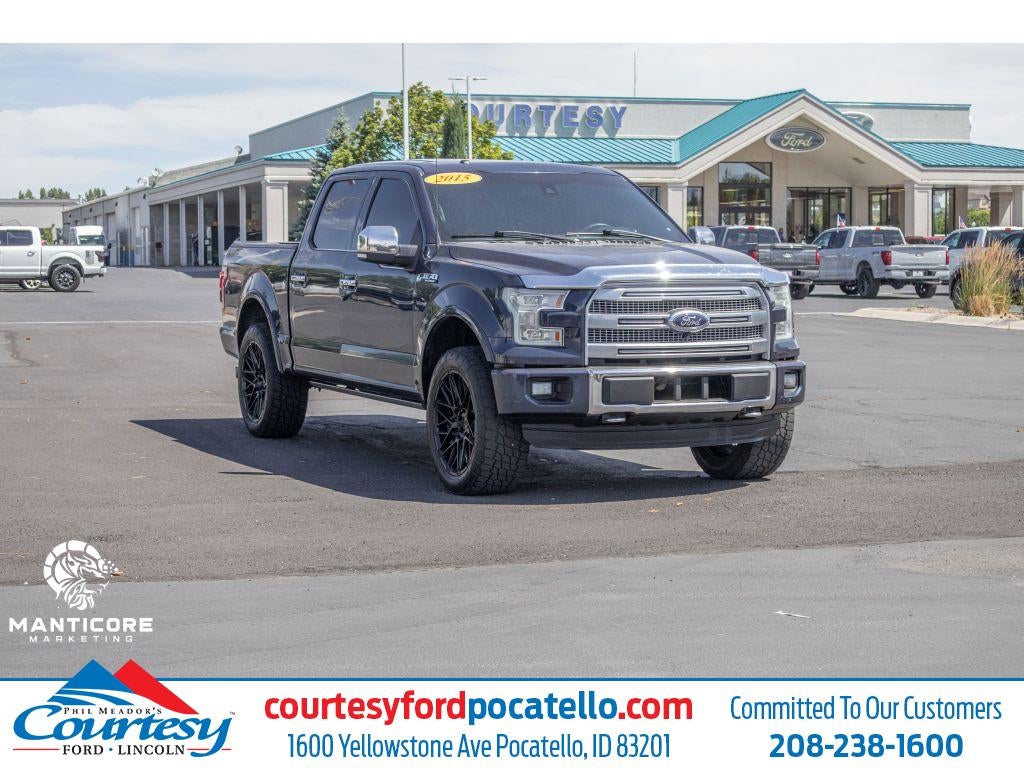 2015 Ford F-150 Platinum in Blue — front three-quarter view