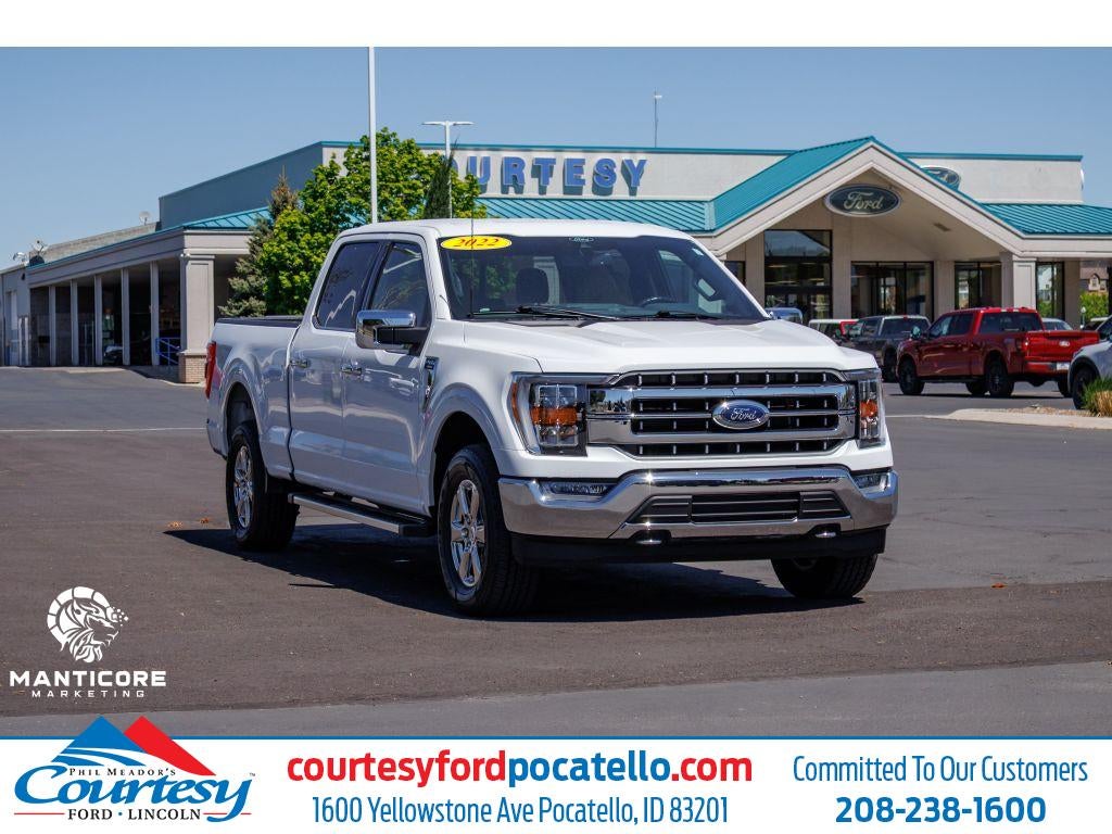 2022 Ford F-150 Lariat in White — front three-quarter view