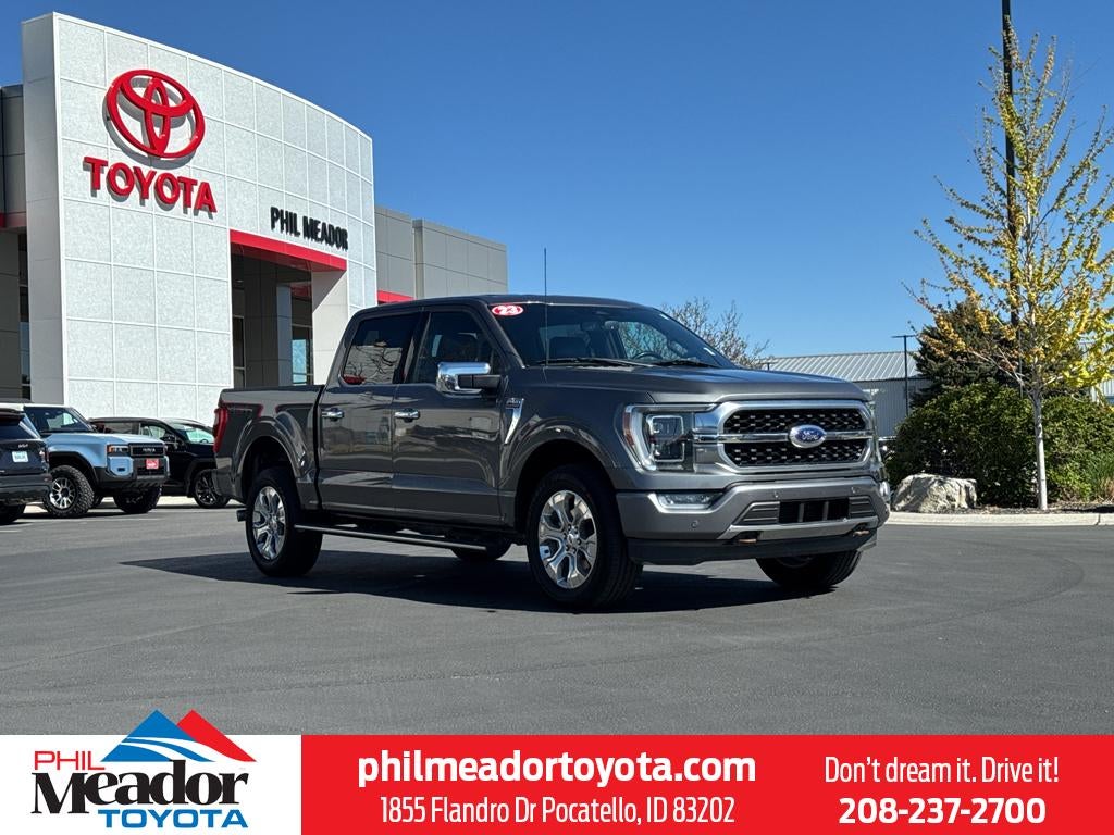 2023 Ford F-150 Platinum in Carbonized Gray Metallic — front three-quarter view