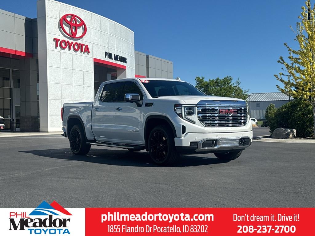 2024 GMC Sierra Denali in White Frost Tricoat — front three-quarter view