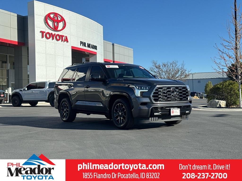 2025 Toyota Sequoia Platinum in Magnetic Gray Metallic — front three-quarter view