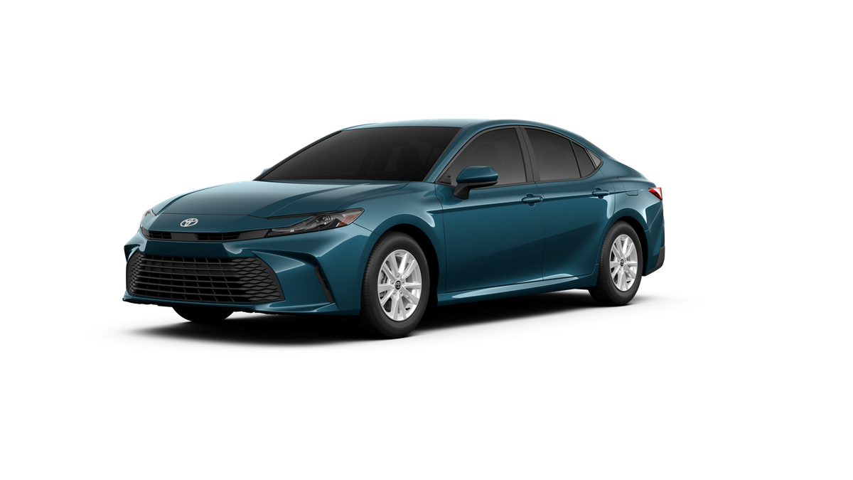 2026 Toyota Camry LE AWD in Ocean Gem — front three-quarter view